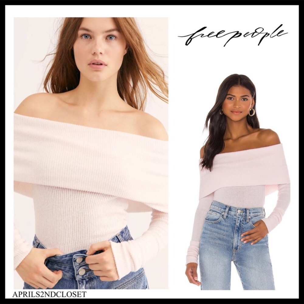 FREE PEOPLE SWEATER BOHO PULLOVER COZY OFF THE SHOULDERS BLUSH PINK TOP A3C - Picture 16 of 16